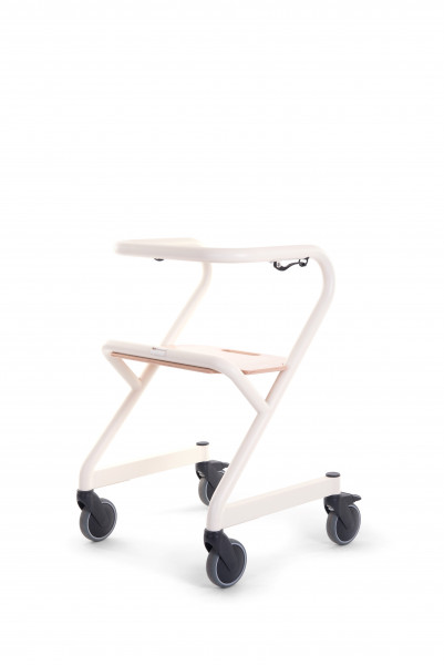 SALJOL Wohnraumrollator PAGE mit Handbremse Elfenbeinweiß Größe S + Echtholzsitz GRATIS