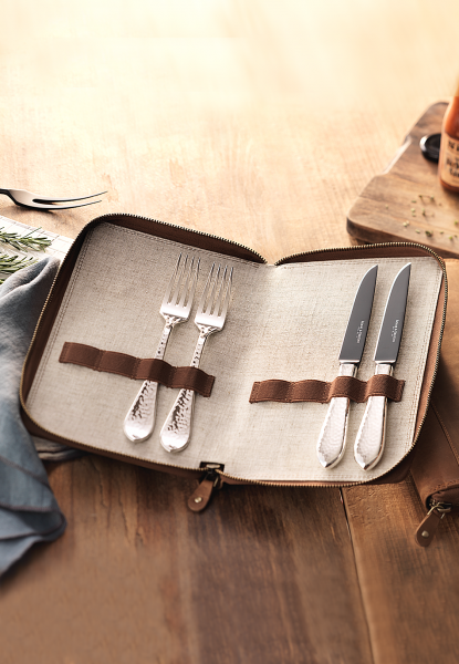 Robbe & Berking Martelé Grill Set / Steakbesteck 4tlg. frozen black 150gr. versilbert
