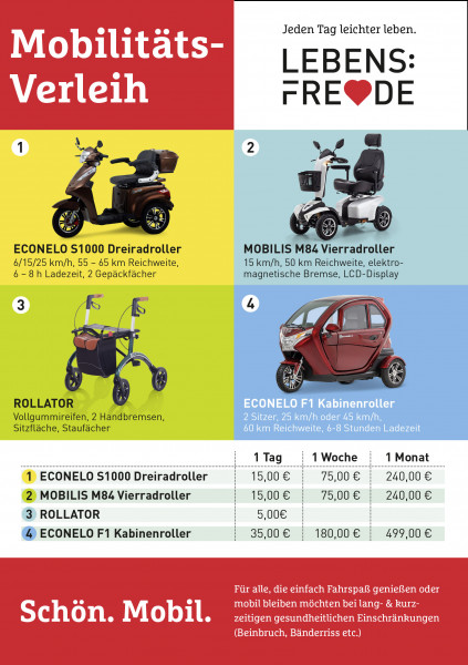 LEBENSFREUDE BY HOMANN E-Scooter/Kabinenroller und Rollatoren Verleih